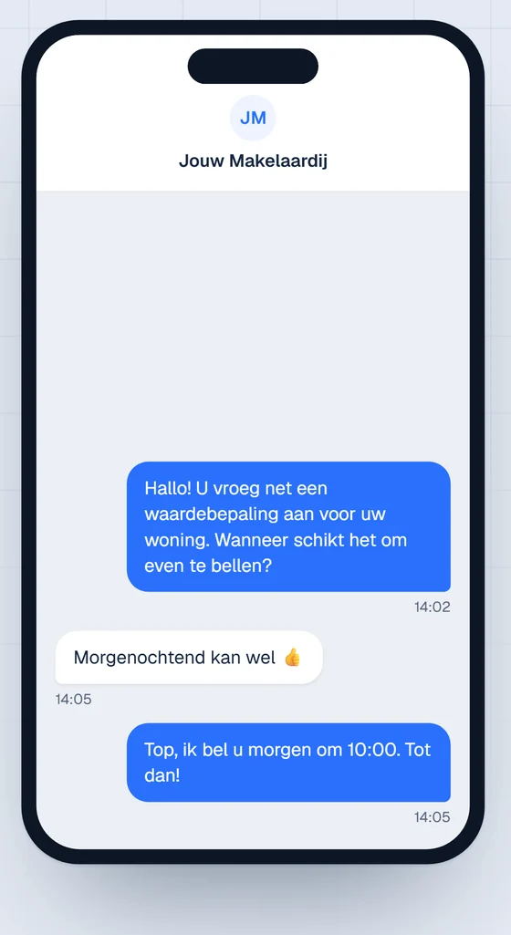 Voorbeeld van een bericht aan een woningeigenaar die net een waardebepaling aanvroeg